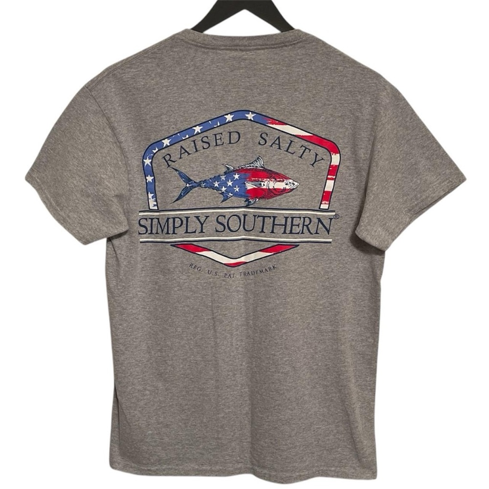 simply Southern raised salty American flag big back small front graphic T-shirt
